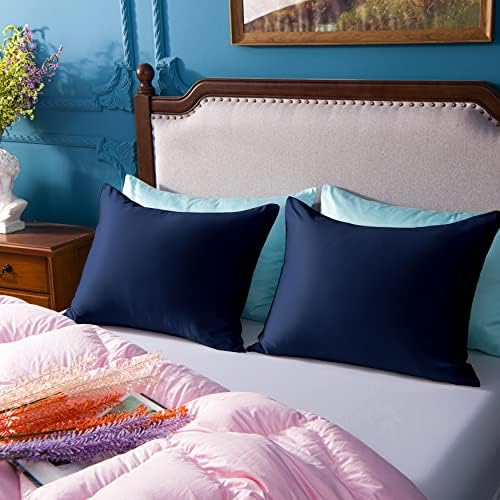 NTBAY Matte Satin Pillowcases Set of 2 20x26 Inches Navy Blue