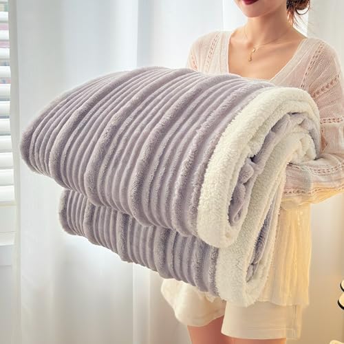 UKELER Sherpa Throw Blanket 60 x 80 Inch Silver Gray
