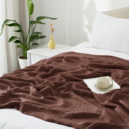 Carriediosa 4-Layer Cotton Muslin Throw Blanket 50 X 70 Dark Brown