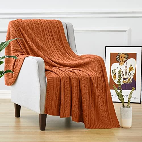 Aormenzy Rust Orange Cable Knit Throw Blanket 50x60 1