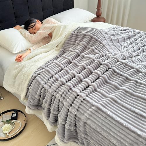 UKELER Sherpa Throw Blanket 60 x 80 Inch Silver Gray