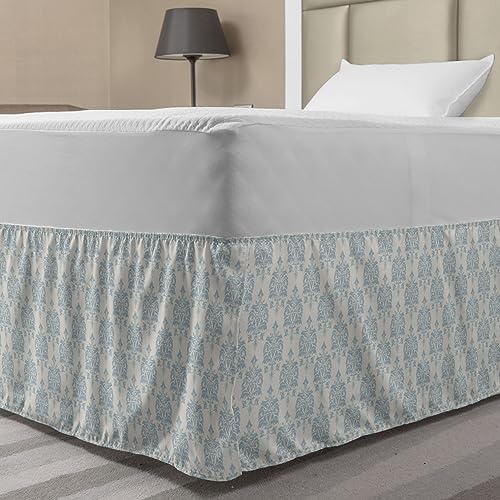 Ambesonne Damask Bedskirt Pale Blue Grey