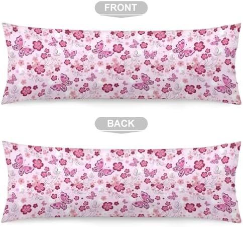 COVASA Pink Butterfly Print Zipper Pillow Cover 20x54