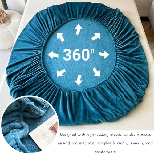 Luxurious Velvet Fitted Sheets 15 Deep Pockets Teal Blue Twin