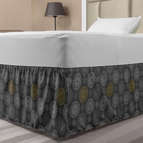 Ambesonne Mandala Bedskirt with Lace Look Pattern Grey and Mustard