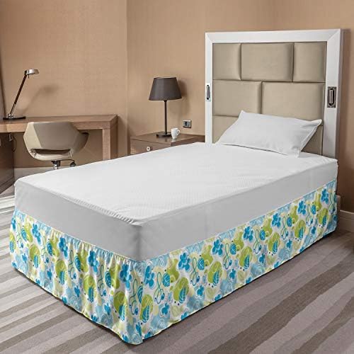Ambesonne Floral Elastic Bed Skirt - TwinTwin XL Blue Green White