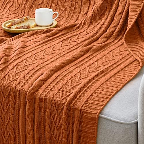 Aormenzy Rust Orange Cable Knit Throw Blanket 50x60 1