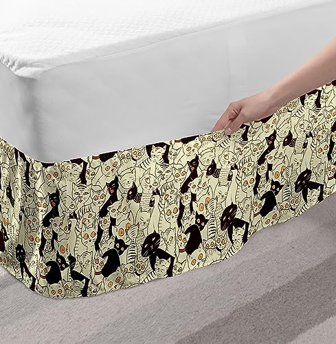 Ambesonne Cat Bedskirt - Sketch Kittens TwinTwin XL Pale Yellow Black