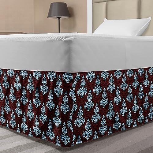 Ambesonne Brown Blue Elastic Bed Skirt with Victorian Foliage Motifs