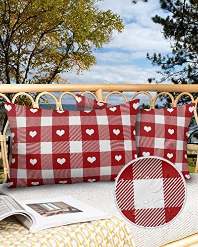 Waterproof Pillow Protector 2 Pack Buffalo Plaid Heart Shape 12x20