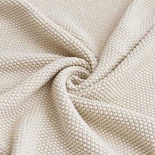 Cream Cotton Cable Knit Throw Blanket - 60x80 Beige