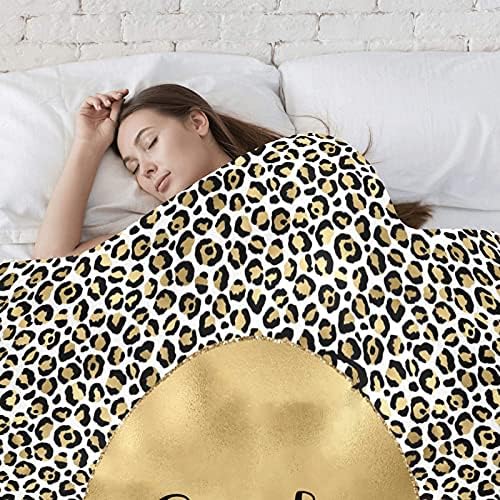 XIUCOO Gold Leopard Print Customized Fleece Throw Blanket with Name 50 x 60