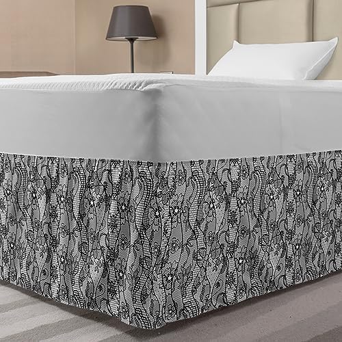 Ambesonne Floral Bed Skirt with Gothic Leaves Pattern Grey Black