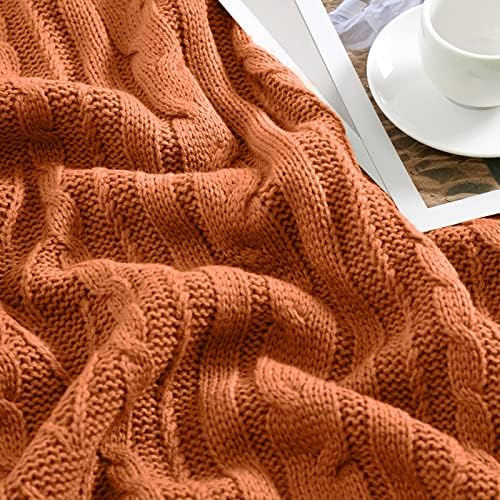 Aormenzy Rust Orange Cable Knit Throw Blanket 50x60 1