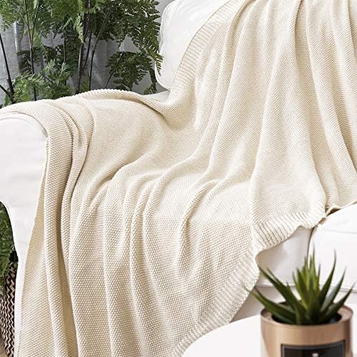 Cream Cotton Cable Knit Throw Blanket - 60x80 Beige