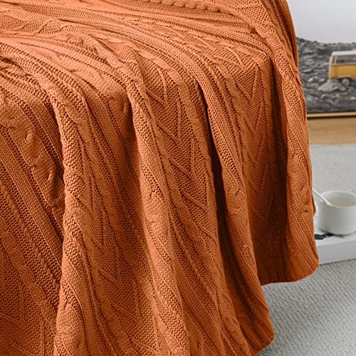 Aormenzy Rust Orange Cable Knit Throw Blanket 50x60 1