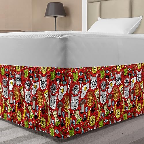 Ambesonne Psychedelic Bedskirt with Fruits Mushrooms Pattern