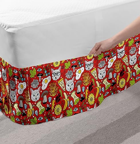 Ambesonne Psychedelic Bedskirt with Fruits Mushrooms Pattern