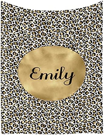 XIUCOO Gold Leopard Print Customized Fleece Throw Blanket with Name 50 x 60