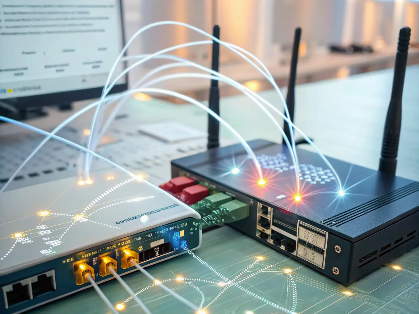 An image depicting interconnected devices and sensors, representing the Internet of Things (IoT) ecosystem.