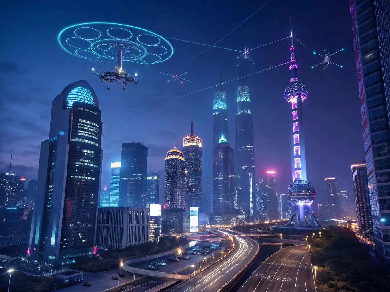 A dynamic image depicting a network of interconnected devices and data points, symbolizing the integration of IoT solutions in a smart city environment. The image should convey innovation and technological advancement.